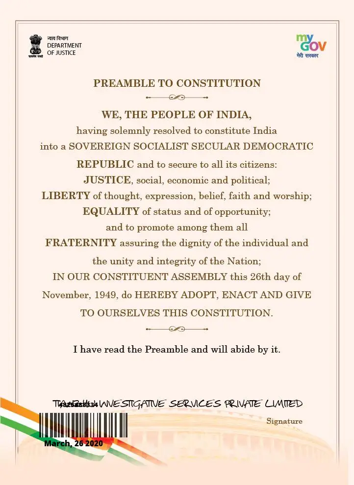 Certificate preamble to Constitution.