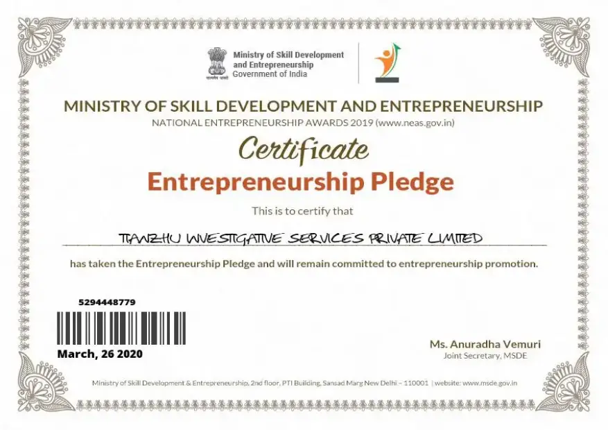 Certificate Entrepreneurship Pledge in 2020.