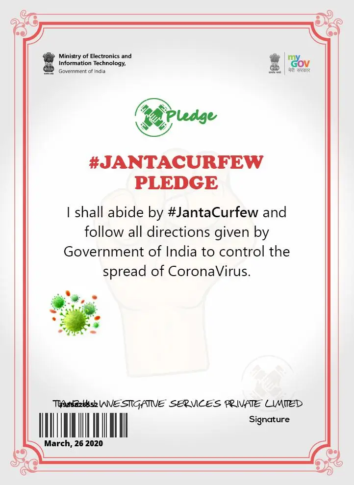 Janta Curfew Pledge 2020